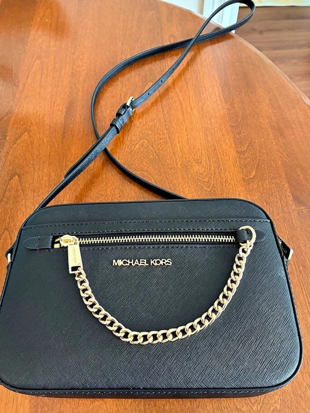 Michael Kors Jet Set Charm Front Zip Chain Camera Crossbody Bag Black